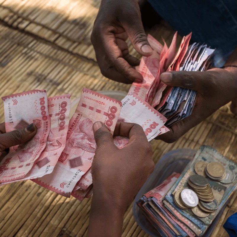 closeup of two sets of hands exchanging currency
