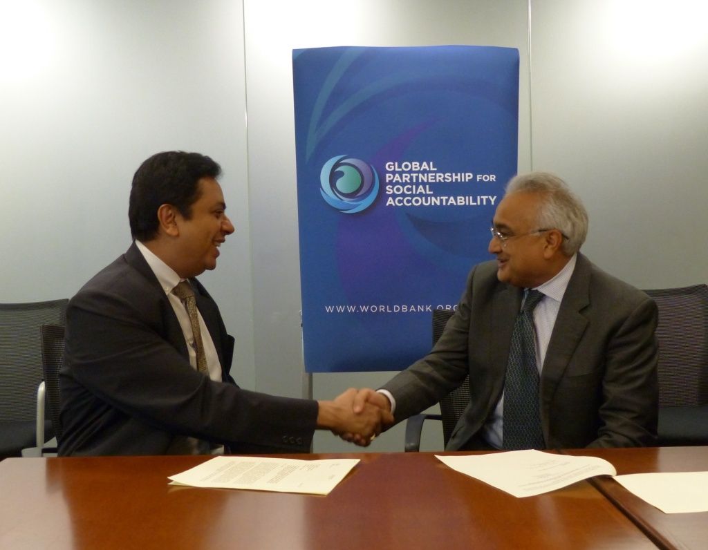 World Bank Group, Mr. Sanjay Pradhan, Vice President for Change, Knowledge and Learning, shakes hands with Dr. Mirza Jahani, CEO of Aga Khan Foundation U.S.A.