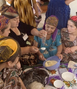 Women in Tajikistan getting training to open a bakery