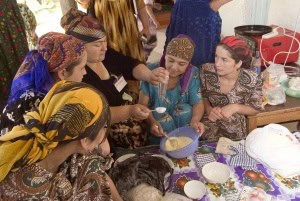 Women in Tajikistan getting training to open a bakery