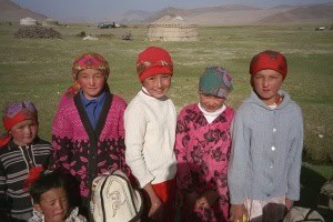 Kyrgyz children in the Murghab mountains, never too far from school (yurt in background). Photo: AKF/ Robert Middleton